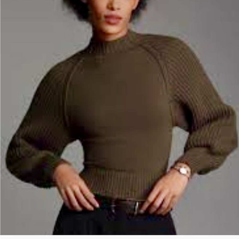 Maeve Olive Mock-Neck Raglan Sweater